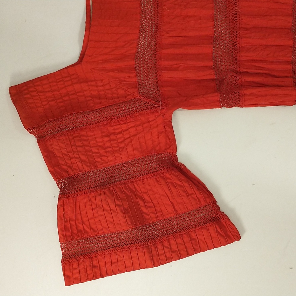 Red Mexican Wedding Dress Delicate Cotton Crochet 59" Long Traditional Fem Maxi - Picture 13 of 14